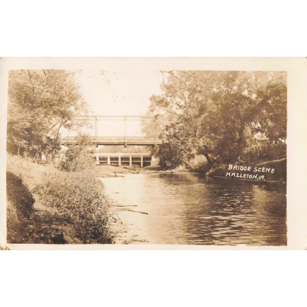 Vintage 1912 Hazleton Iowa Bridge Scene Real Photo Postcard RPPC Sepia